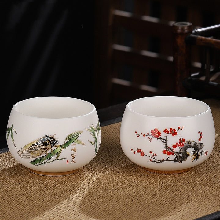 Buddha Stones Dragon Cicada Bamboo Deer Crane Lotus Plum Flower Ceramic Teacup Kung Fu Tea Cup Bowl 185ml - image 16