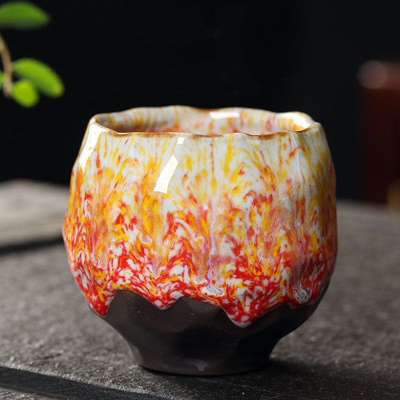 Buddha Stones Orange Red Green Yellow Ceramic Teacup Kung Fu Tea Cup - Orange Red - 7.5cm*6.5cm*130ml - image 0