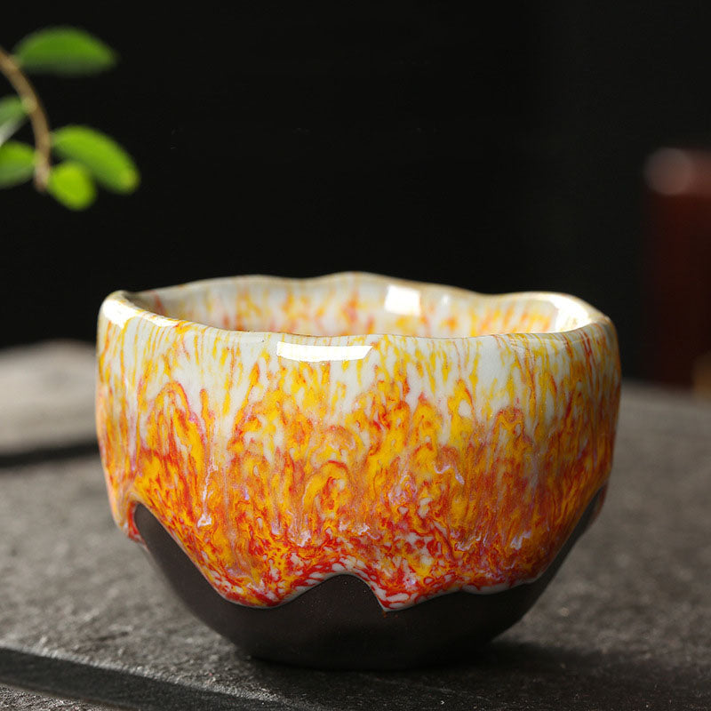 Buddha Stones Orange Red Green Yellow Ceramic Teacup Kung Fu Tea Cup - Orange Red - 7.8cm*5.2cm*110ml - image 8