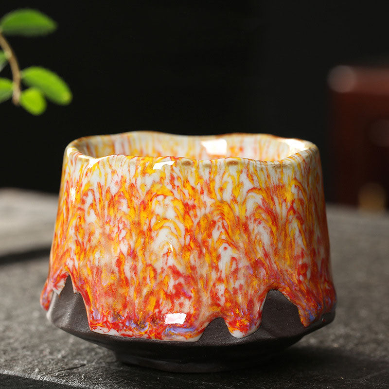 Buddha Stones Orange Red Green Yellow Ceramic Teacup Kung Fu Tea Cup - Orange Red - 7.9cm*5.6cm*150ml - image 9