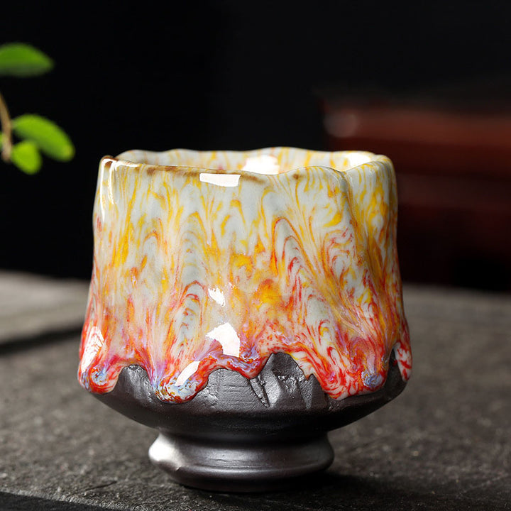 Buddha Stones Orange Red Green Yellow Ceramic Teacup Kung Fu Tea Cup - Orange Red - 7.4cm*7cm*130ml - image 10