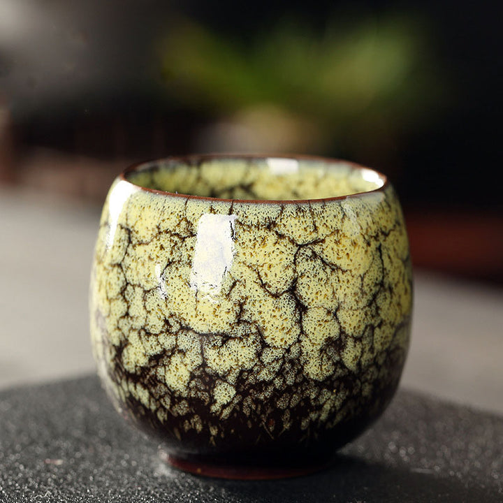Buddha Stones Simple Multicolored Kiln Change Chinese Jianzhan Ceramic Teacup Kung Fu Tea Cup 110ml - Yellow 6.5cm*6cm*110ml - image 9