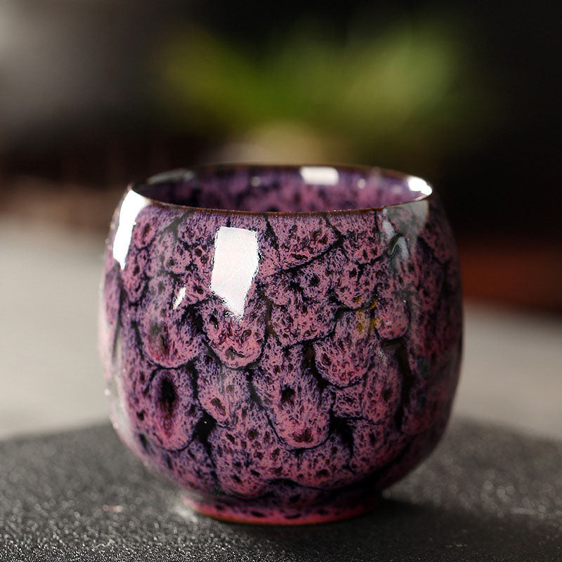 Buddha Stones Simple Multicolored Kiln Change Chinese Jianzhan Ceramic Teacup Kung Fu Tea Cup 110ml - Purple 6.5cm*6cm*110ml - image 7