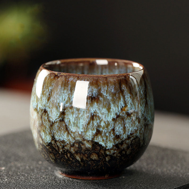Buddha Stones Simple Multicolored Kiln Change Chinese Jianzhan Ceramic Teacup Kung Fu Tea Cup 110ml - Cyan 6.5cm*6cm*110ml - image 10