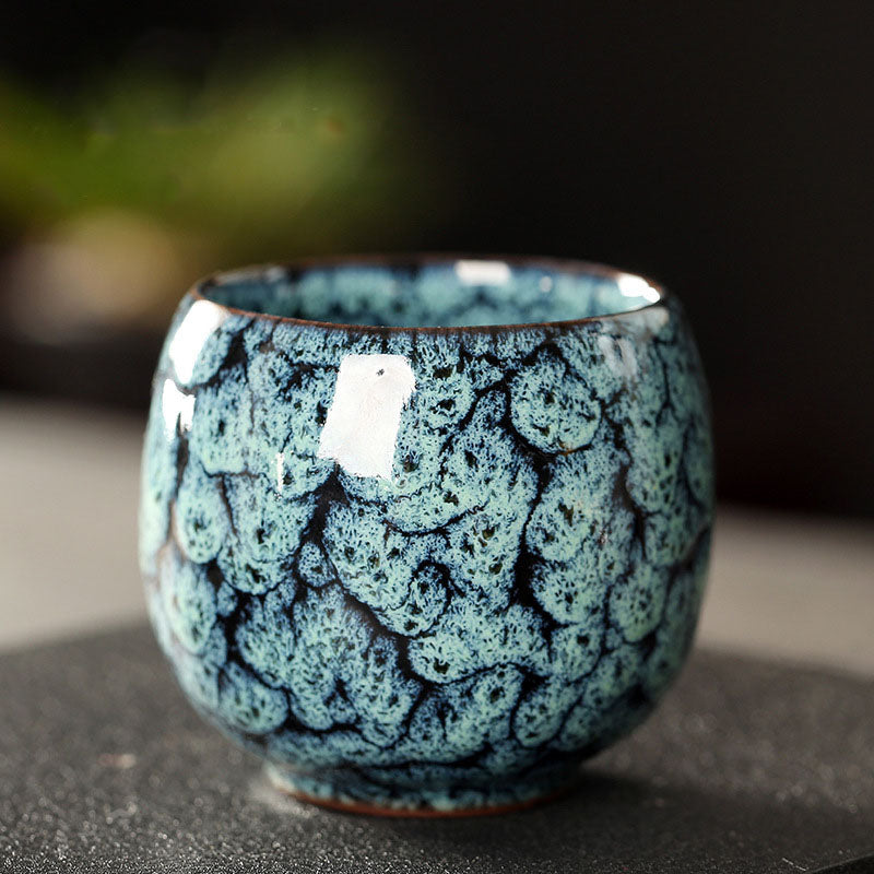 Buddha Stones Simple Multicolored Kiln Change Chinese Jianzhan Ceramic Teacup Kung Fu Tea Cup 110ml - Sky Blue 6.5cm*6cm*110ml - image 11