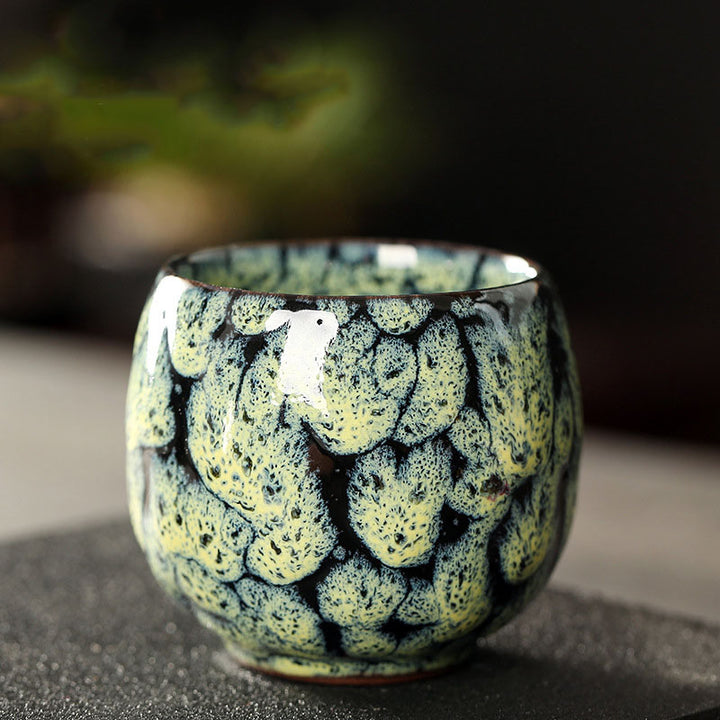Buddha Stones Simple Multicolored Kiln Change Chinese Jianzhan Ceramic Teacup Kung Fu Tea Cup 110ml - Light Yellow 6.5cm*6cm*110ml - image 14