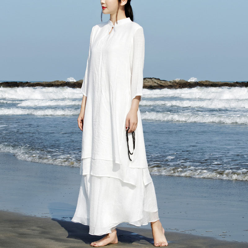 Buddha Stones 2Pcs White Tai Chi Meditation Yoga Zen Cotton Linen Clothing Top Pants Women's Set - image 1