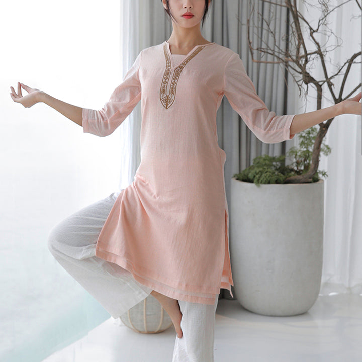 Buddha Stones 2Pcs Tai Chi Meditation Yoga Cotton Clothing Top Pants Women's Set - Pink(Top&Pants) - US8-10，UK/AU12-14，EU40-42 (2XL) - image 13