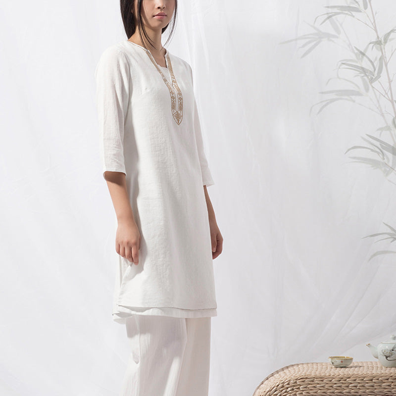 Buddha Stones 2Pcs Tai Chi Meditation Yoga Cotton Clothing Top Pants Women's Set - image 9