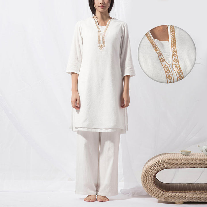 Buddha Stones 2Pcs Tai Chi Meditation Yoga Cotton Clothing Top Pants Women's Set - image 2