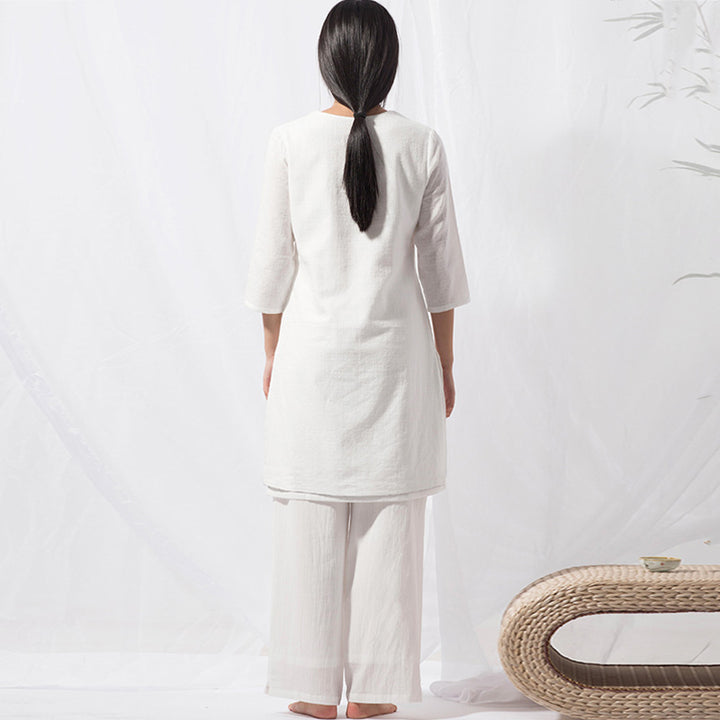 Buddha Stones 2Pcs Tai Chi Meditation Yoga Cotton Clothing Top Pants Women's Set - image 3