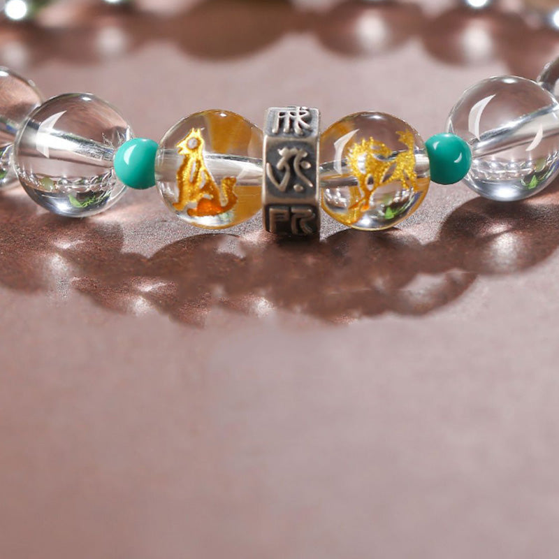 Buddha Stones 925 Sterling Silver Chinese Zodiac Natal Buddha Auspicious Groups White Crystal Hetian Jade Healing Bracelet - image 6