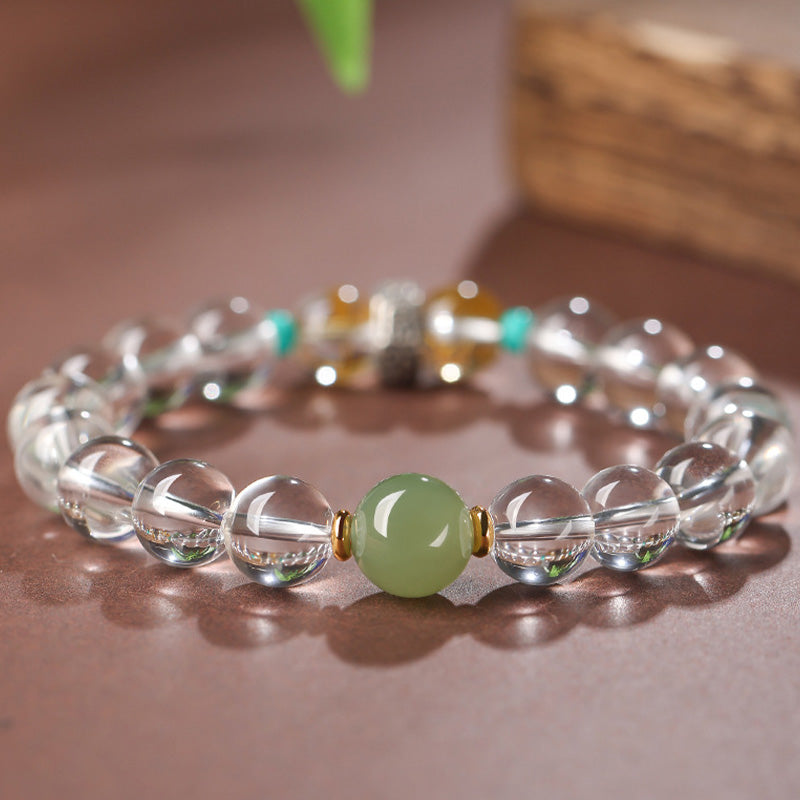 Buddha Stones 925 Sterling Silver Chinese Zodiac Natal Buddha Auspicious Groups White Crystal Hetian Jade Healing Bracelet - image 4
