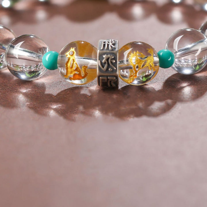 Buddha Stones 925 Sterling Silver Chinese Zodiac Natal Buddha Auspicious Groups White Crystal Hetian Jade Healing Bracelet - image 6