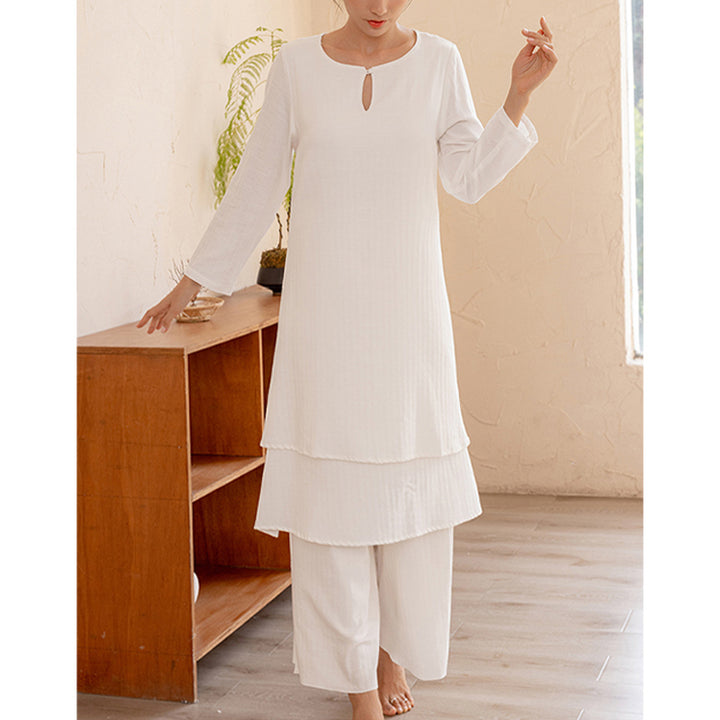 Buddha Stones 2Pcs Simple Design Tai Chi Meditation Yoga Clothing Top Pants Women's Set - image 2