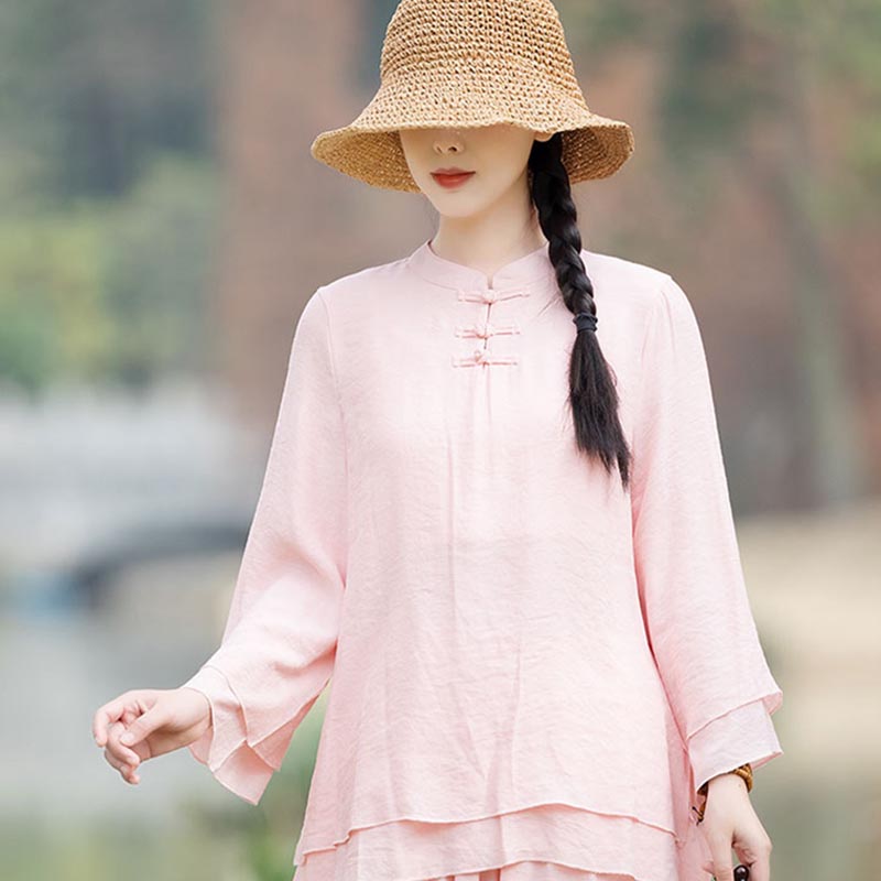 Buddha Stones 2Pcs Plain Design Top Pants Meditation Yoga Zen Tai Chi Cotton Linen Clothing Women's Set - image 13