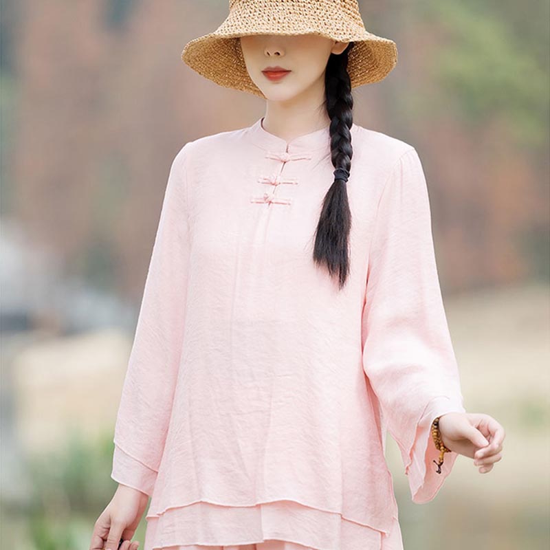 Buddha Stones 2Pcs Plain Design Top Pants Meditation Yoga Zen Tai Chi Cotton Linen Clothing Women's Set - image 5