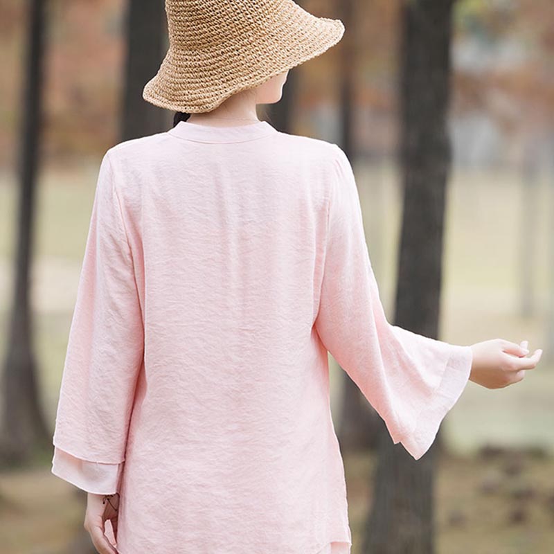 Buddha Stones 2Pcs Plain Design Top Pants Meditation Yoga Zen Tai Chi Cotton Linen Clothing Women's Set - image 4