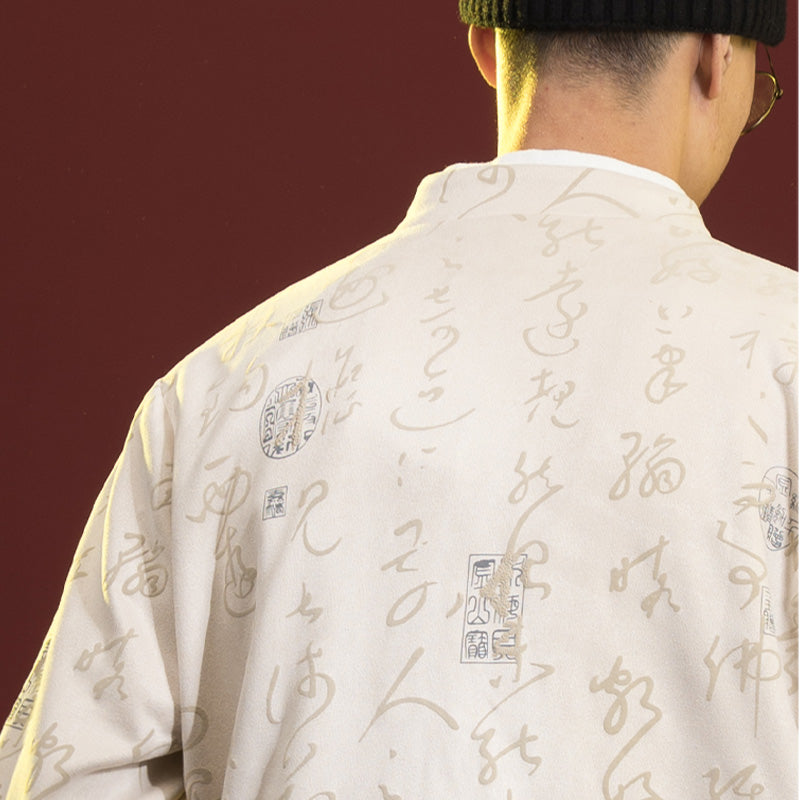 Buddha Stones Chinese Calligraphy Clothing Jacket Coat Tang Suit Men Clothing - image 9
