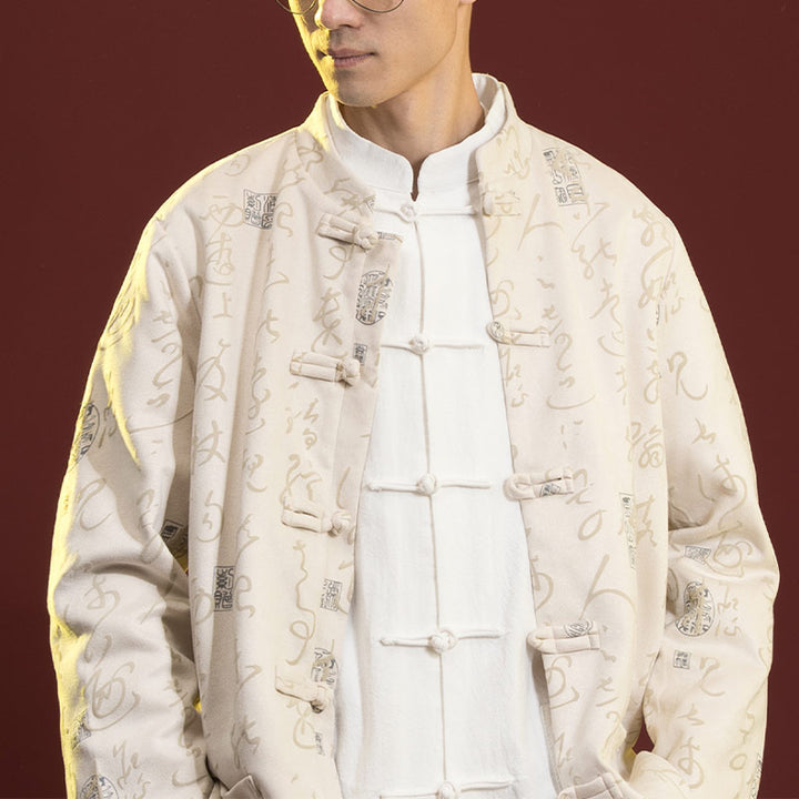 Buddha Stones Chinese Calligraphy Clothing Jacket Coat Tang Suit Men Clothing - image 7