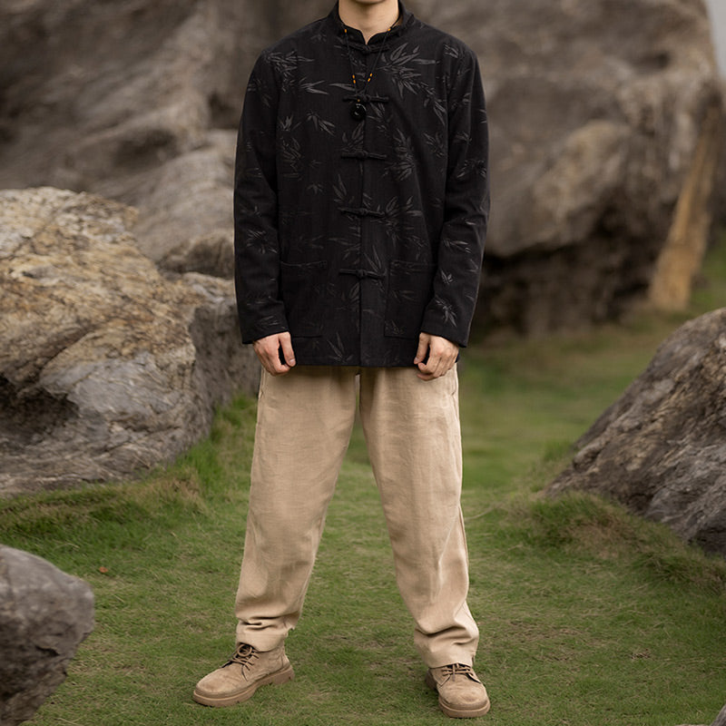 Buddha Stones Bamboo Leaves Clothing Chinese Tang Suit Jacket Coat Men Clothing - image 9