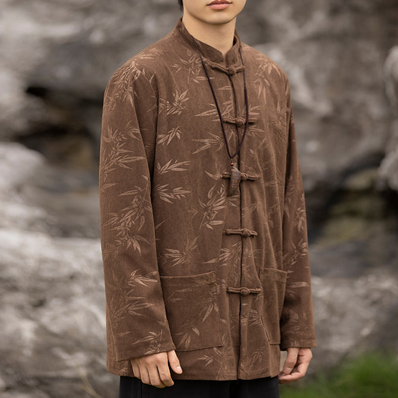 Buddha Stones Bamboo Leaves Clothing Chinese Tang Suit Jacket Coat Men Clothing - image 13