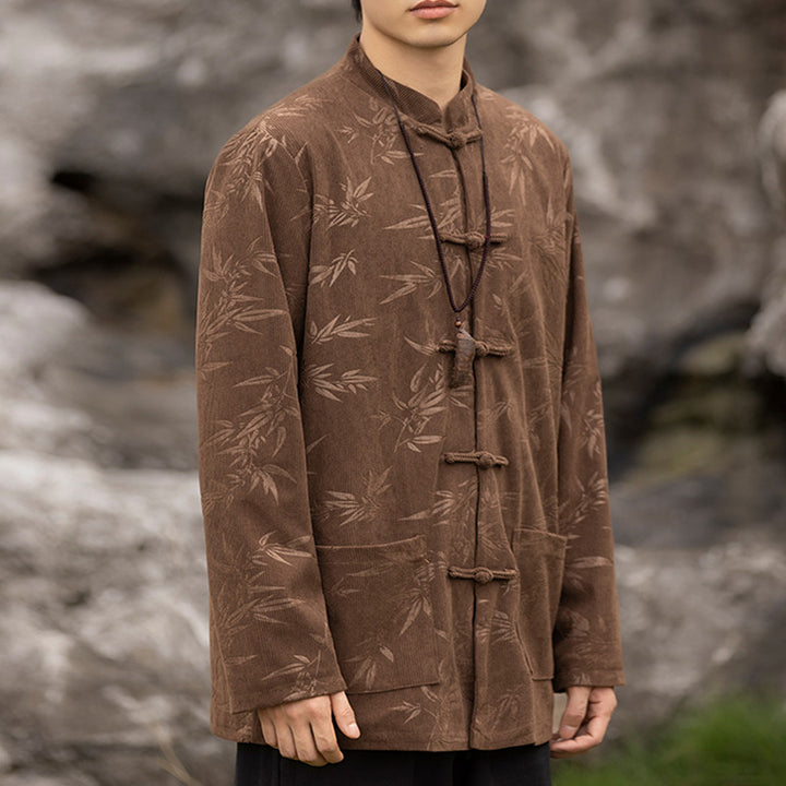 Buddha Stones Bamboo Leaves Clothing Chinese Tang Suit Jacket Coat Men Clothing - image 13