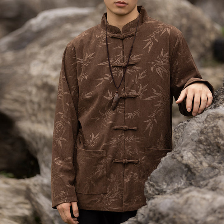 Buddha Stones Bamboo Leaves Clothing Chinese Tang Suit Jacket Coat Men Clothing - image 12
