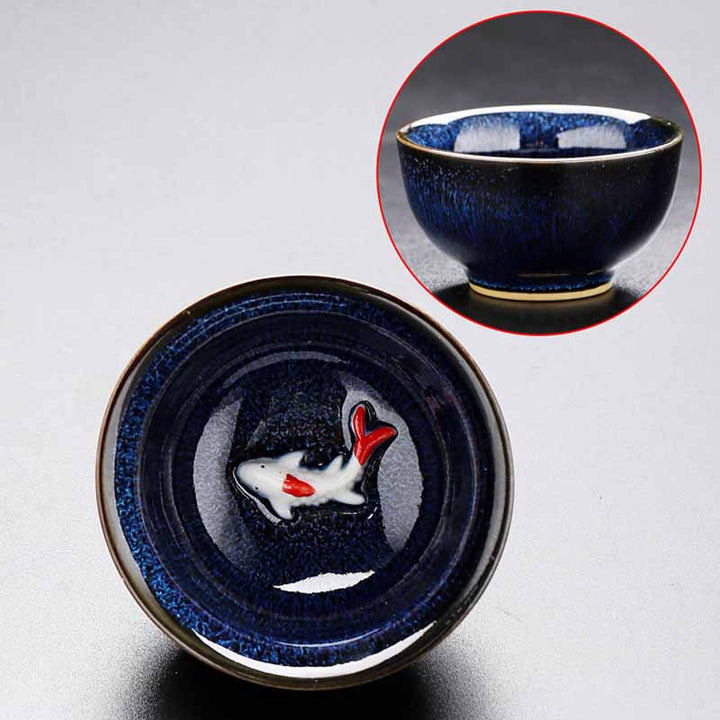 Buddha Stones Small Koi Fish Kiln Change Chinese Jianzhan Ceramic Teacup Kung Fu Tea Cup 60ml - Blue 7.3cm*4cm*60ml - image 2