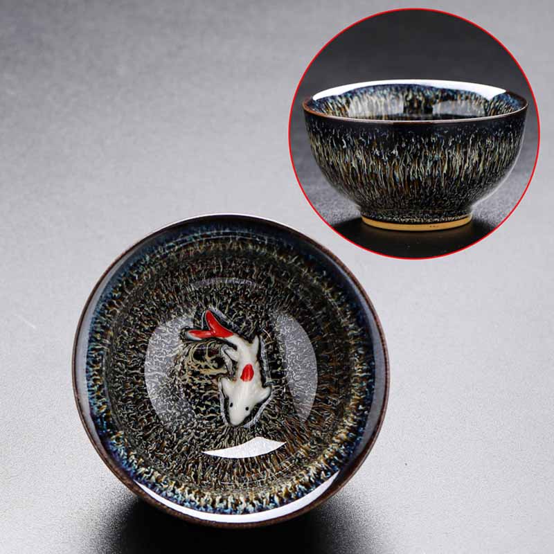 Buddha Stones Small Koi Fish Kiln Change Chinese Jianzhan Ceramic Teacup Kung Fu Tea Cup 60ml - Gray 7.3cm*4cm*60ml - image 3