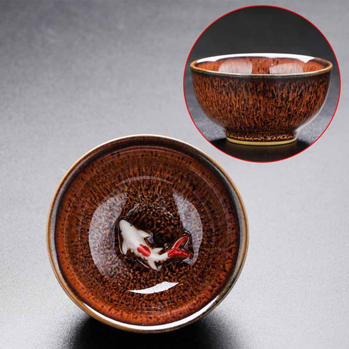 Buddha Stones Small Koi Fish Kiln Change Chinese Jianzhan Ceramic Teacup Kung Fu Tea Cup 60ml - Golden 7.3cm*4cm*60ml - image 4