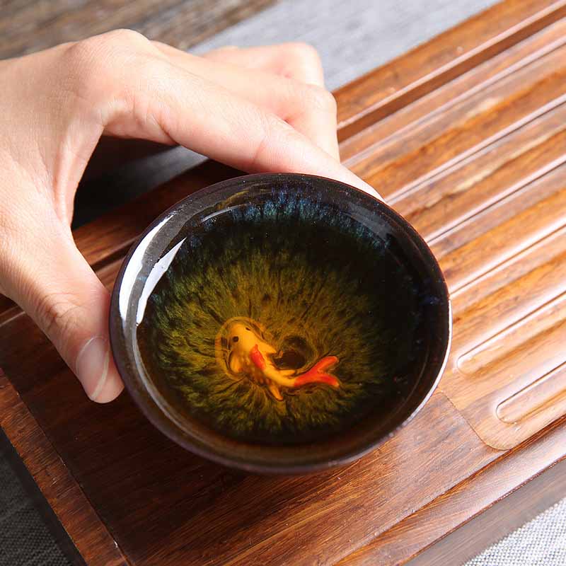 Buddha Stones Small Koi Fish Blue Kiln Change Chinese Jianzhan Ceramic Teacup Kung Fu Tea Cup 75ml - image 1