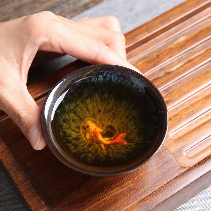 Buddha Stones Small Koi Fish Blue Kiln Change Chinese Jianzhan Ceramic Teacup Kung Fu Tea Cup 75ml - image 1