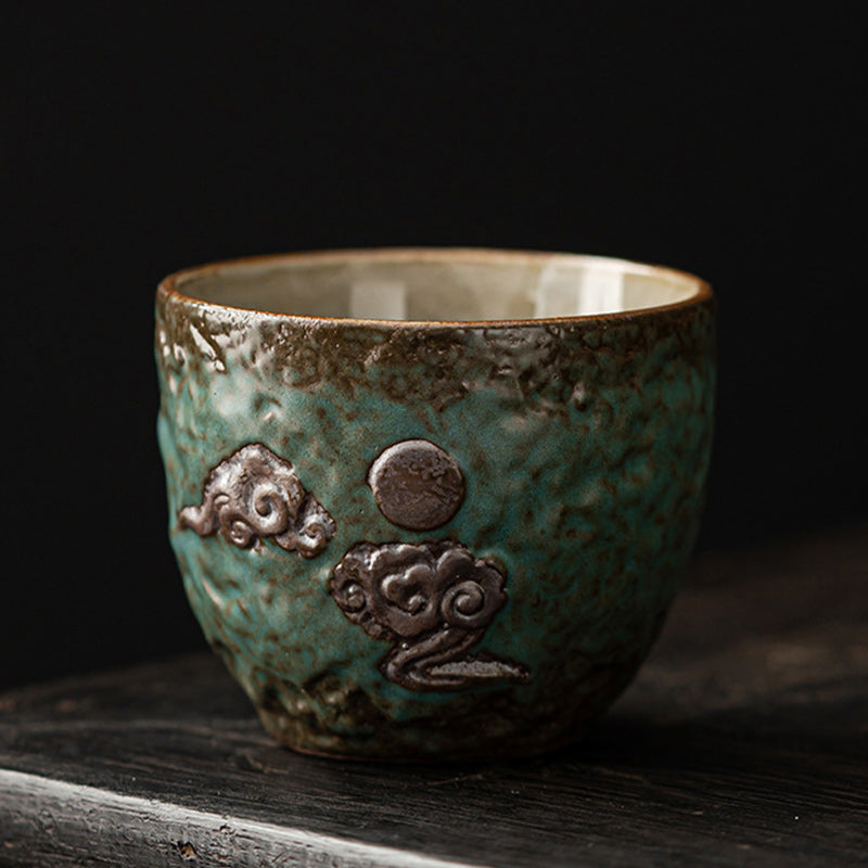 Buddha Stones Lotus Pod Leaf Flower Auspicious Clouds Ceramic Teacup Kung Fu Tea Cup - Green Auspicious Clouds 6.6cm*5.4cm*110ml - image 14
