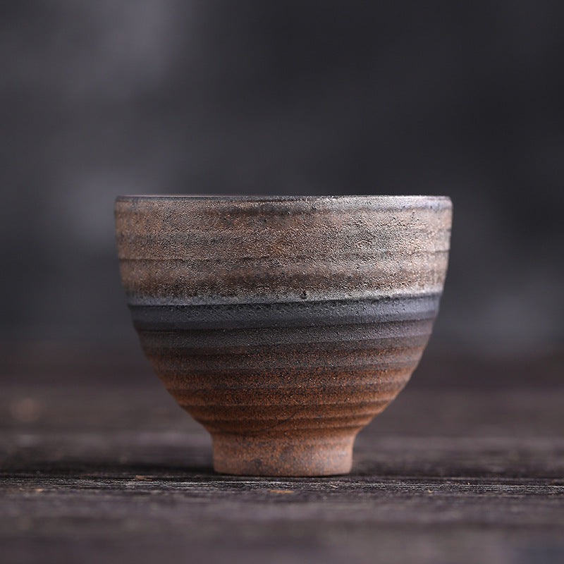 Buddha Stones Simple Brown Striped Texture Ceramic Teacup Kung Fu Tea Cup Bowl - Striped 6.3cm*5.2cm*80ml - image 0