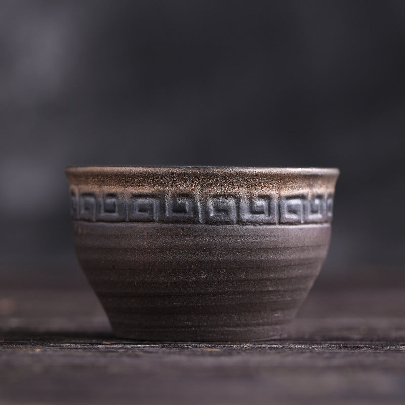 Buddha Stones Simple Brown Striped Texture Ceramic Teacup Kung Fu Tea Cup Bowl - Texture 7.2cm*4.5cm*90ml - image 8