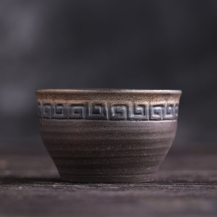 Buddha Stones Simple Brown Striped Texture Ceramic Teacup Kung Fu Tea Cup Bowl - Texture 7.2cm*4.5cm*90ml - image 8