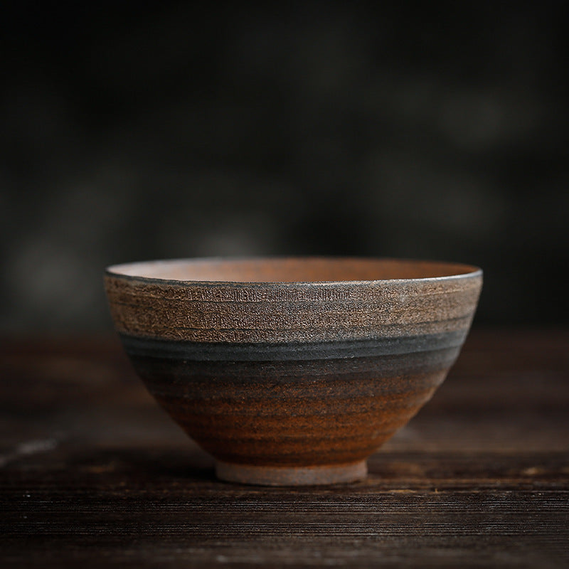 Buddha Stones Simple Brown Striped Texture Ceramic Teacup Kung Fu Tea Cup Bowl - Striped 80ml - image 19