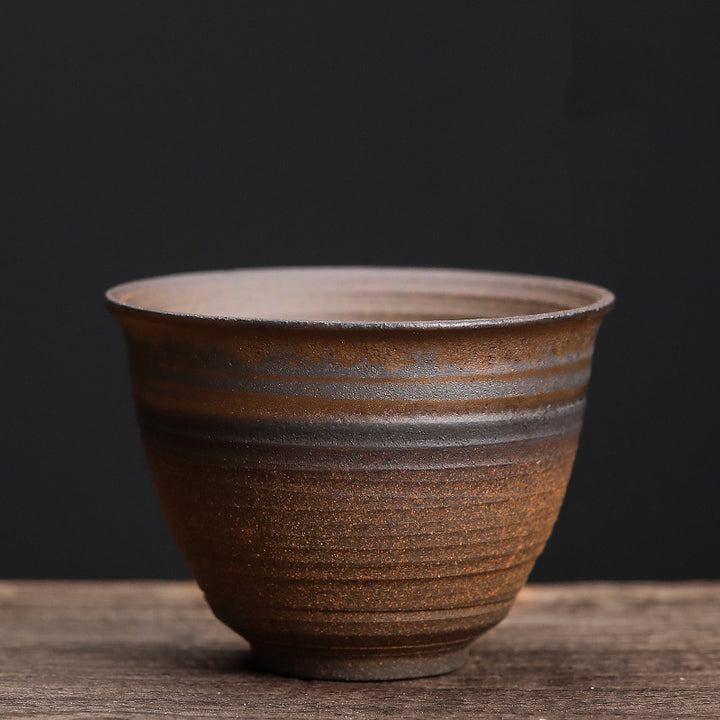Buddha Stones Simple Brown Striped Texture Ceramic Teacup Kung Fu Tea Cup Bowl - Cup 75ml - image 24
