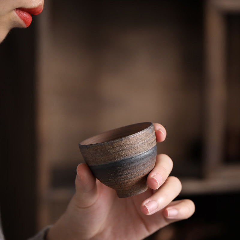 Buddha Stones Simple Brown Striped Texture Ceramic Teacup Kung Fu Tea Cup Bowl - image 1