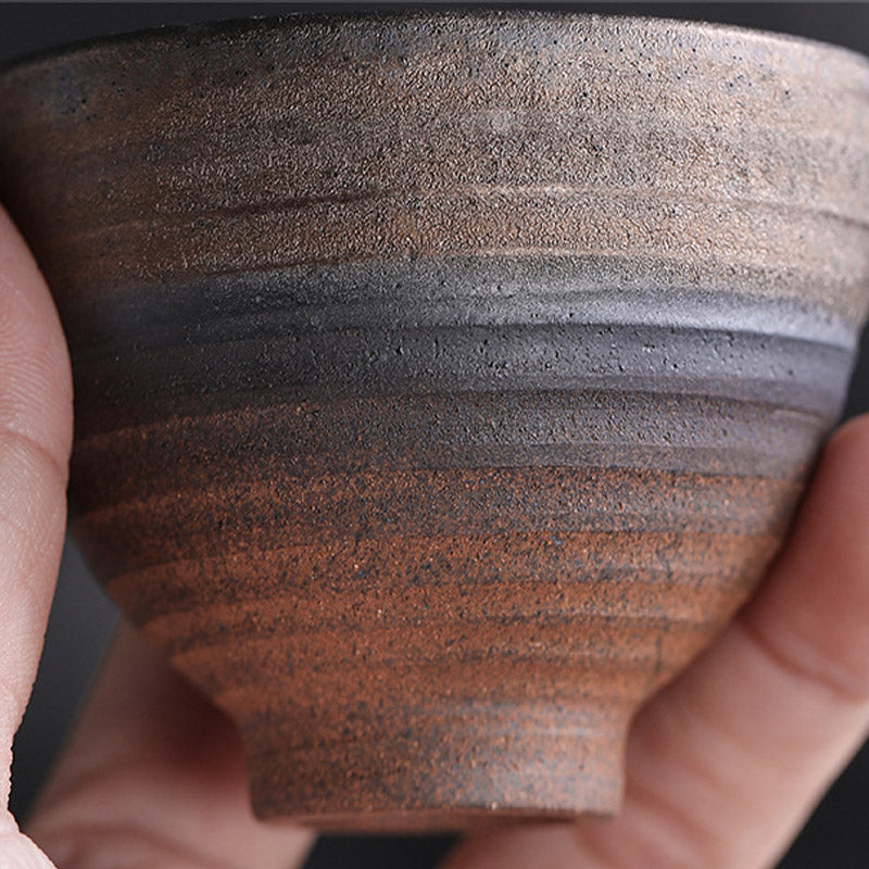 Buddha Stones Simple Brown Striped Texture Ceramic Teacup Kung Fu Tea Cup Bowl - image 2