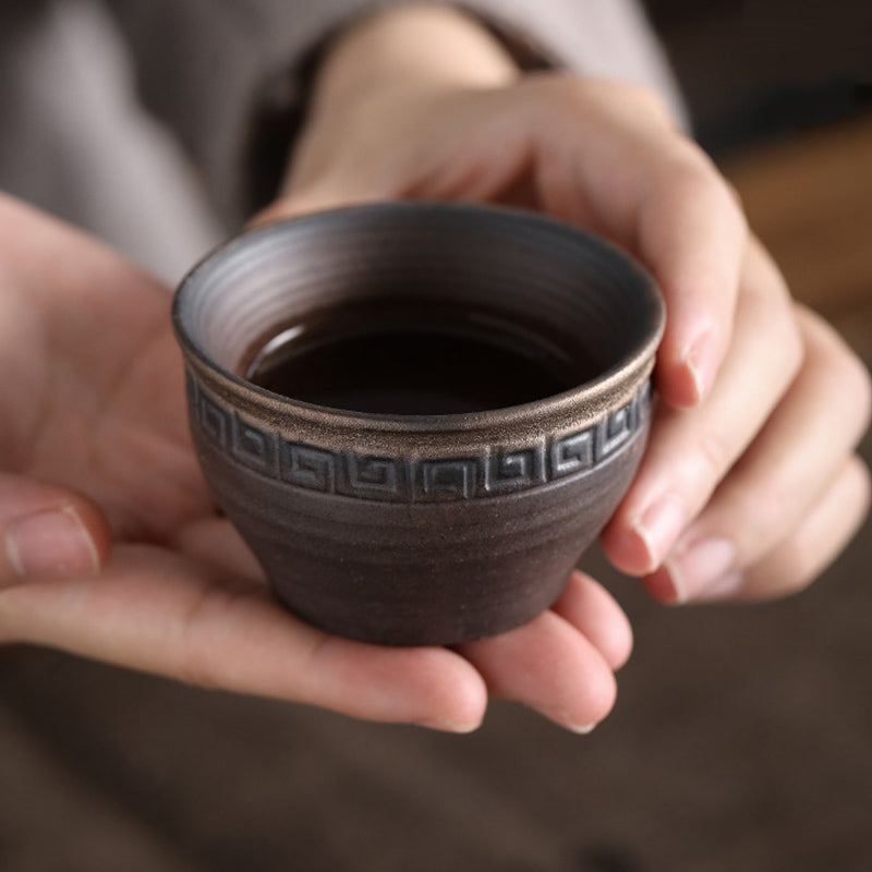 Buddha Stones Simple Brown Striped Texture Ceramic Teacup Kung Fu Tea Cup Bowl - image 9