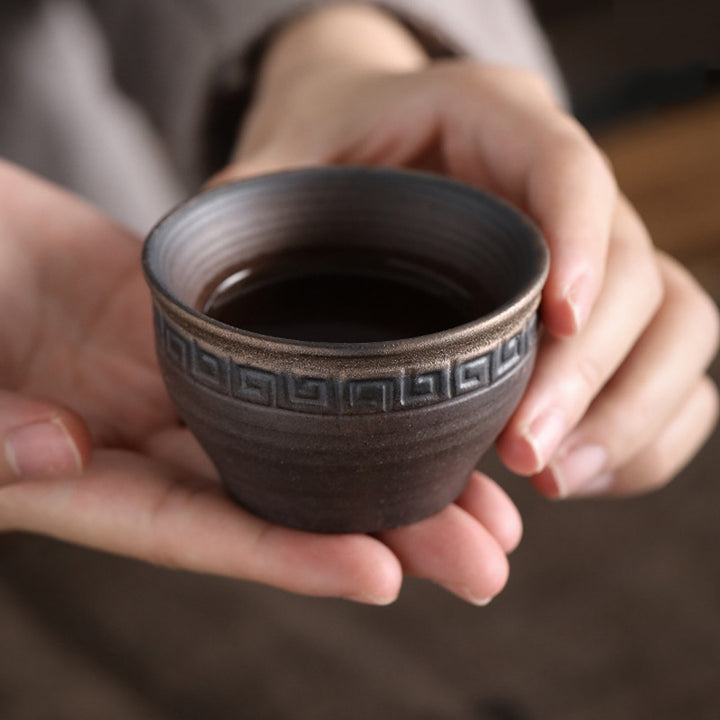 Buddha Stones Simple Brown Striped Texture Ceramic Teacup Kung Fu Tea Cup Bowl - image 9