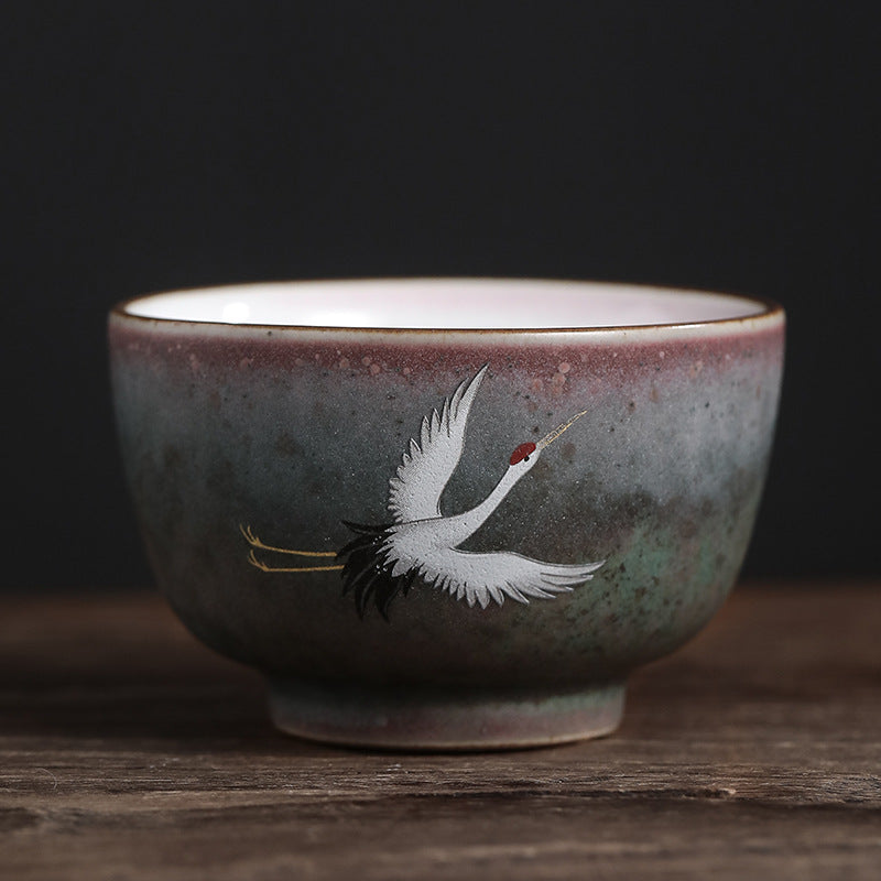 Buddha Stones Auspicious Crane Ceramic Teacup Kung Fu Tea Cup Bowl - 7.5cm*4.6cm*110ml - image 2