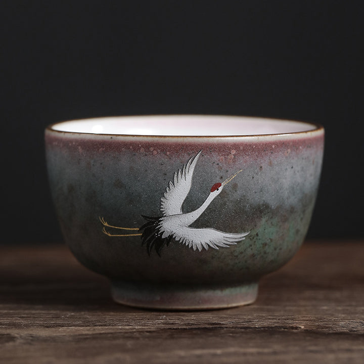 Buddha Stones Auspicious Crane Ceramic Teacup Kung Fu Tea Cup Bowl - 7.5cm*4.6cm*110ml - image 2