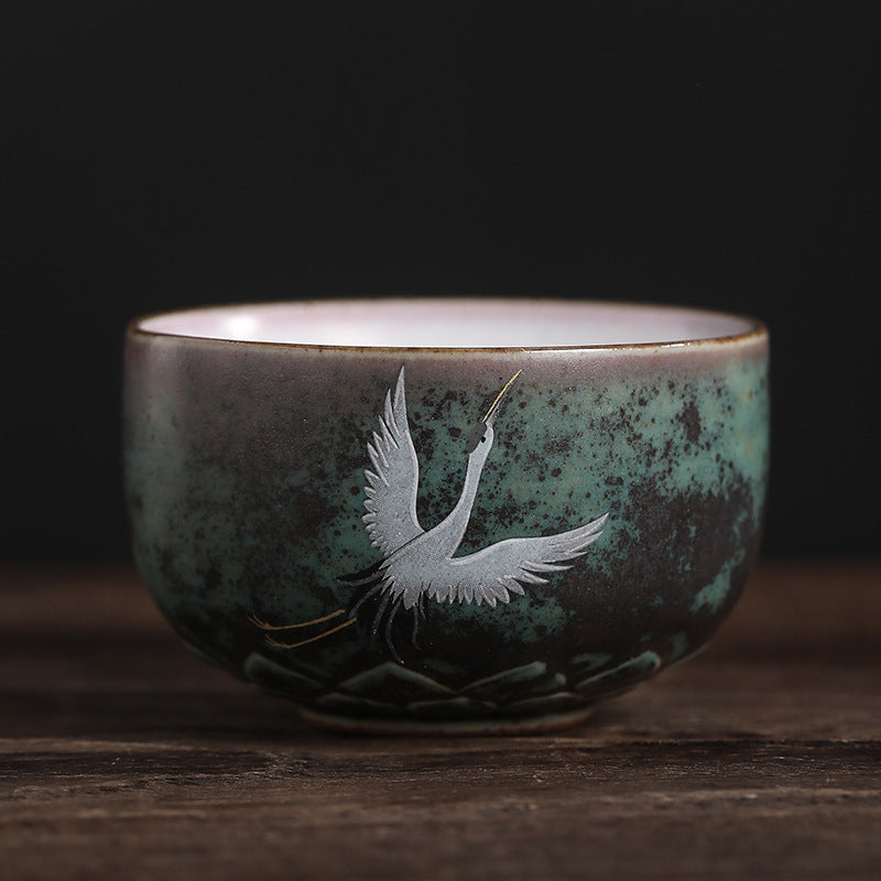 Buddha Stones Auspicious Crane Ceramic Teacup Kung Fu Tea Cup Bowl - 7cm*4.2cm*100ml - image 3