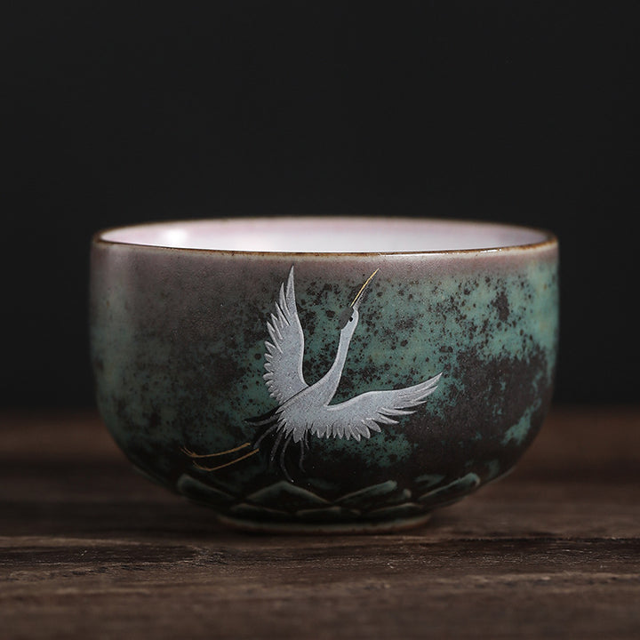 Buddha Stones Auspicious Crane Ceramic Teacup Kung Fu Tea Cup Bowl - 7cm*4.2cm*100ml - image 3