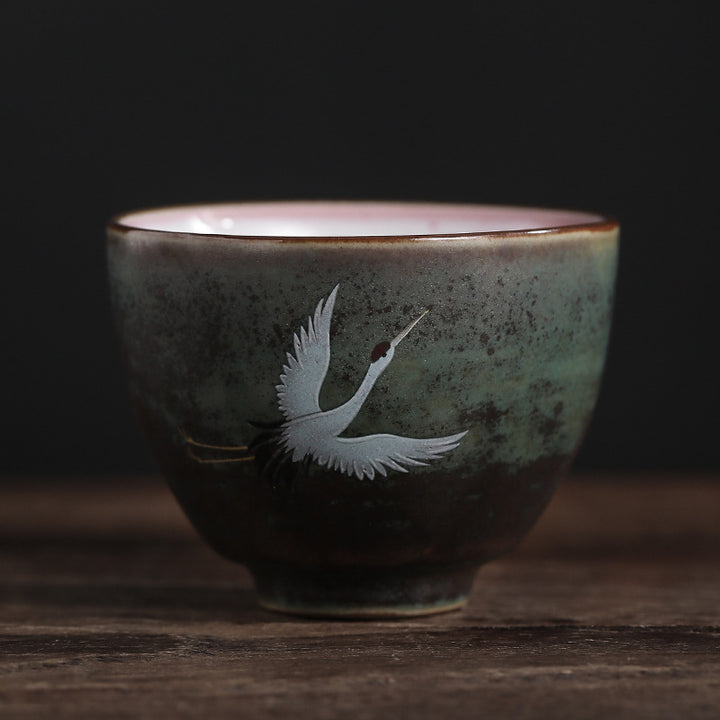 Buddha Stones Auspicious Crane Ceramic Teacup Kung Fu Tea Cup Bowl - 7cm*5.2cm*100ml - image 8