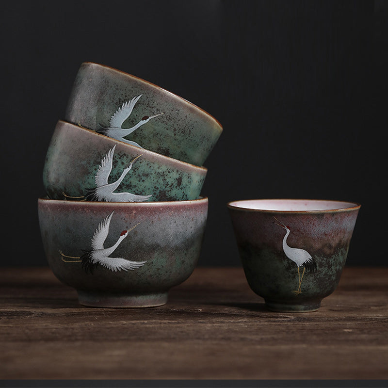 Buddha Stones Auspicious Crane Ceramic Teacup Kung Fu Tea Cup Bowl - image 1