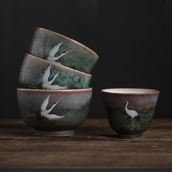 Buddha Stones Auspicious Crane Ceramic Teacup Kung Fu Tea Cup Bowl - image 1